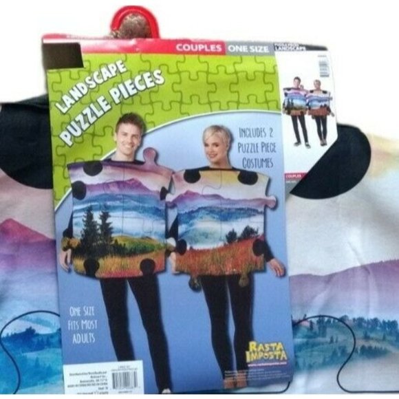 New Puzzle Pieces Landscape Adult Couples 2 Halloween Costume One Size Bob Ross - Picture 1 of 4